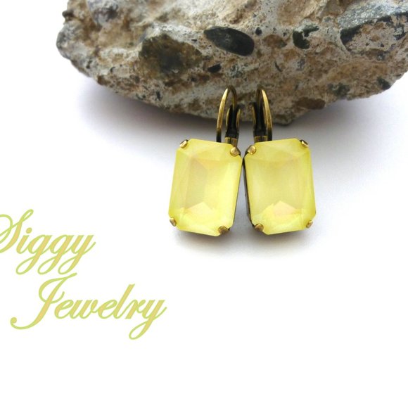 Limoncello Emerald Cut Crystal Drop Lever-Back Earrings, Powder Yellow - Picture 5 of 6